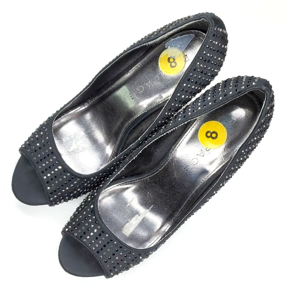 Rampage Black Silver Bling Peep Toe Pump 8